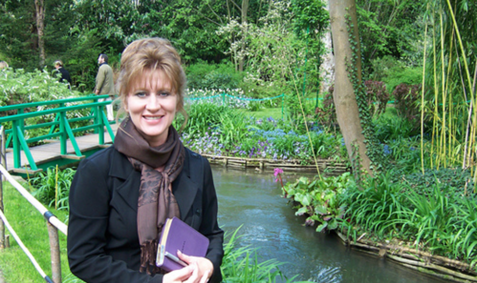 At Claude Monet's gardens in Giverny, France in 2006 doing research for my novel Remembered. The story opens in Cemetery Montmartre, which Joe and I visited while there.