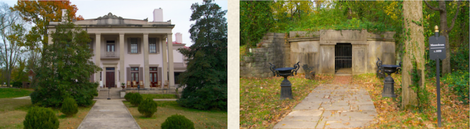 Belle Meade in fall, and the old Belle Meade family mausoleum